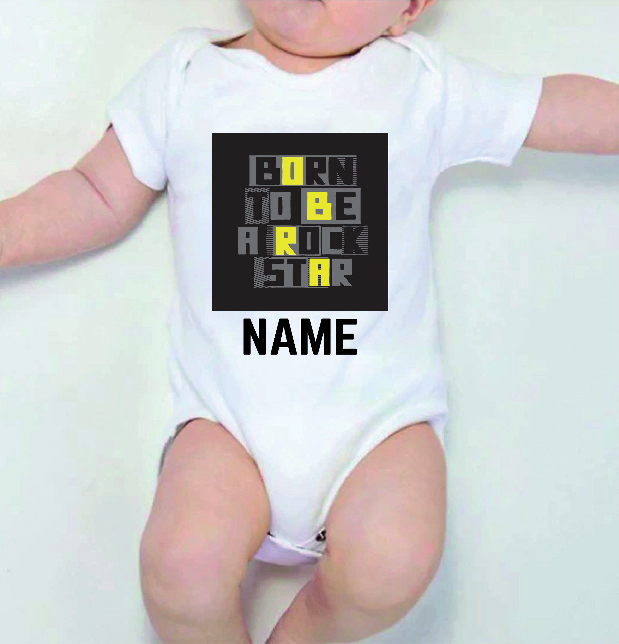 Personalised Born to be a Rockstar White Cotton Baby Romper